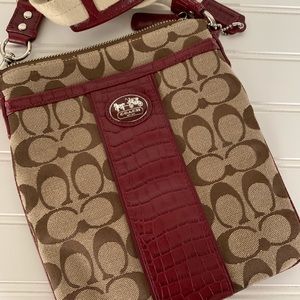 Coach Signature Crossbody with red Leather details